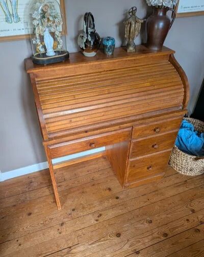Cylinder Desk in Solid Pine - Careful Restoration - Bohemian Style