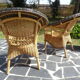 Vintage rattan lounge: one bench, two armchairs