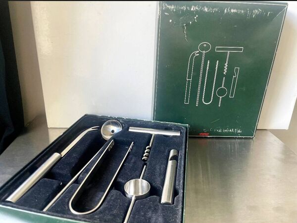 Vintage Stelton Bar Set Design Arne Jacobsen 6 pcs ensemble Design danois
