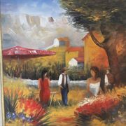 Old Oil Painting Canvas Landscape Peasant Work Provence
