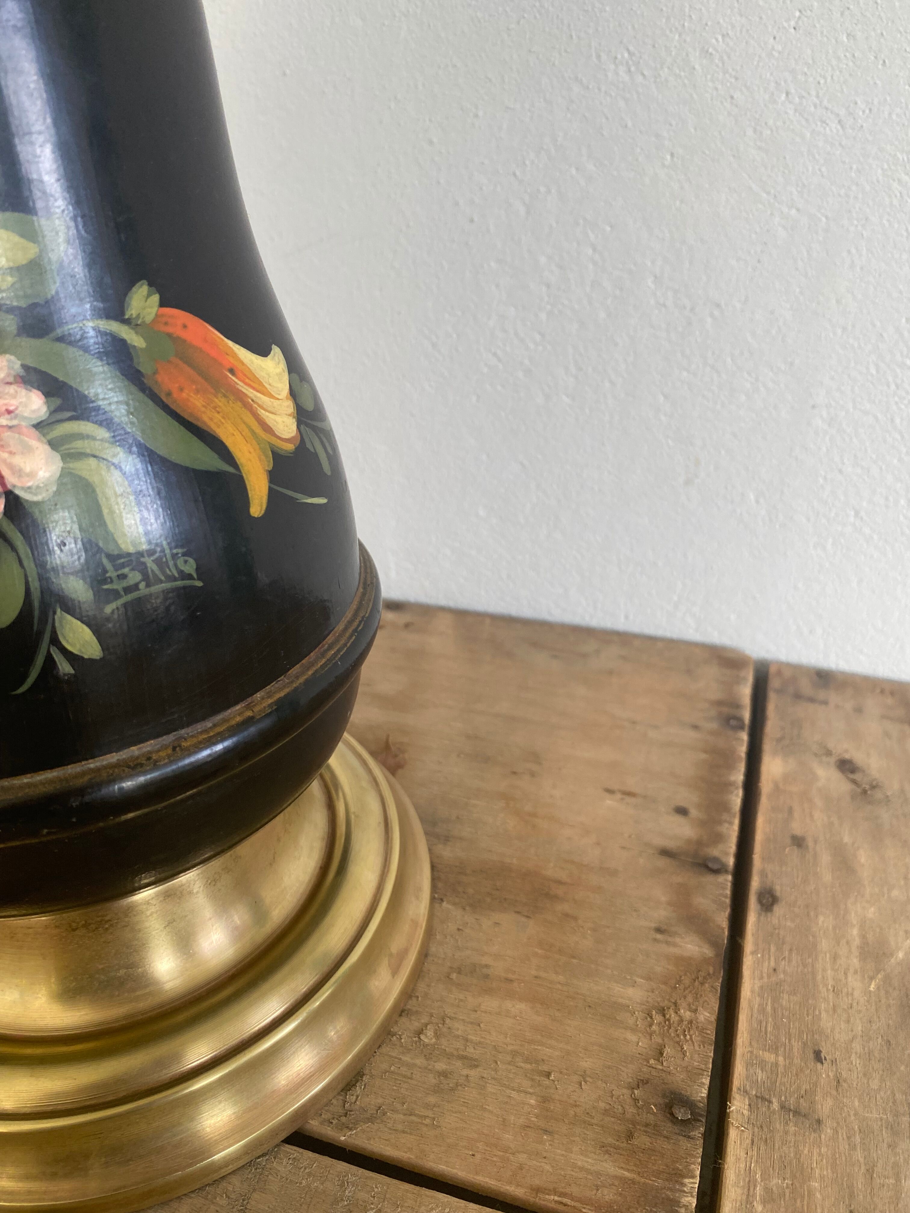 19th century ceramic lamp base, 2 m fabric cable