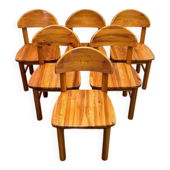 Set of 6 solid pine dining chairs by Rainer Daumiller, Denmark, 1970s