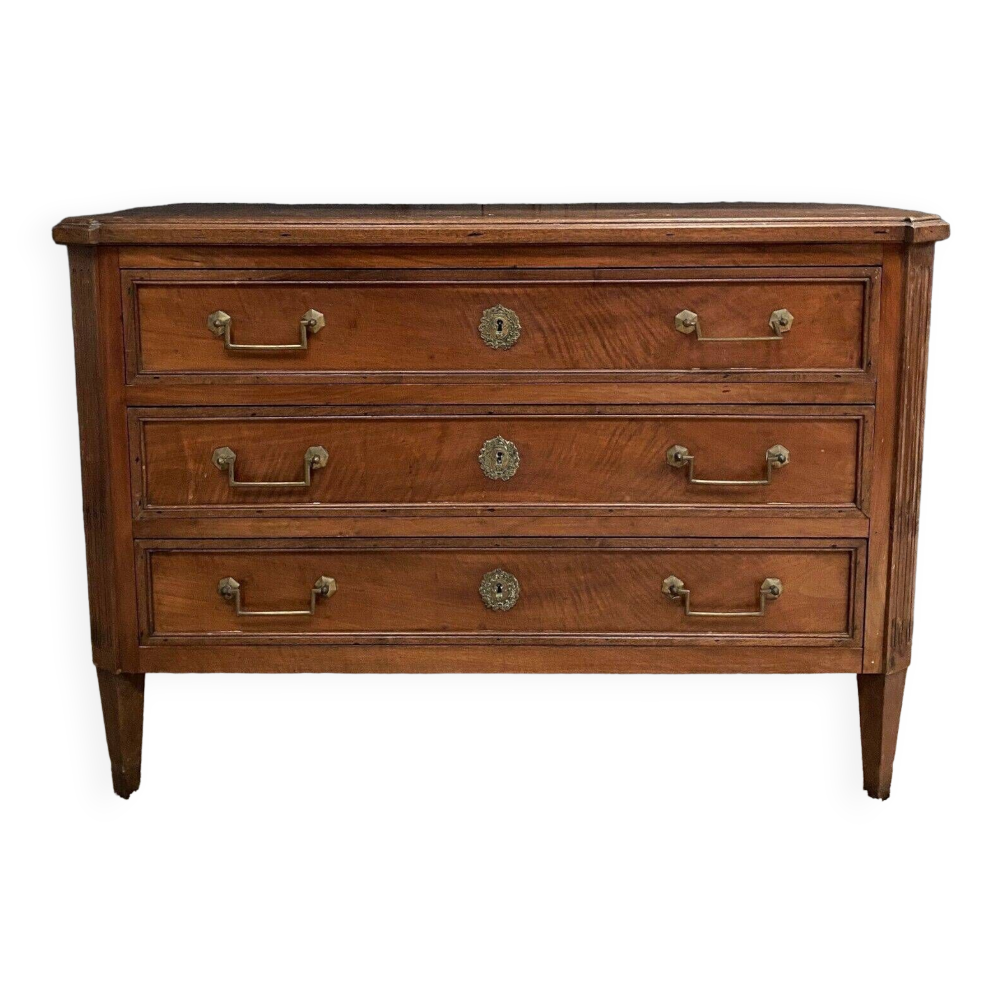 Louis XVI 18th century blond mahogany chest of drawers with three drawers