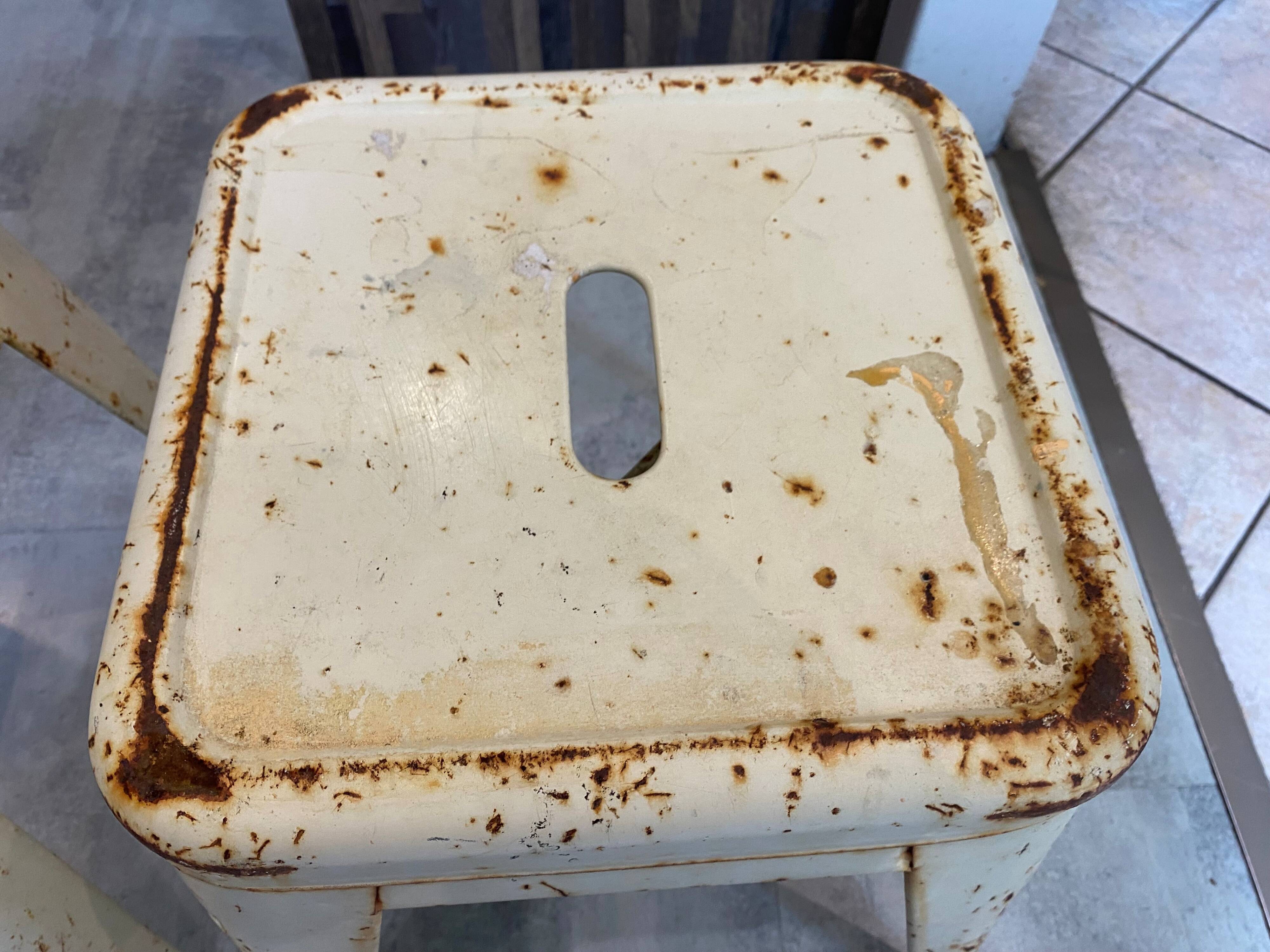 Authentic pair of Xavier Pauchard industrial Tolix metal stools 50