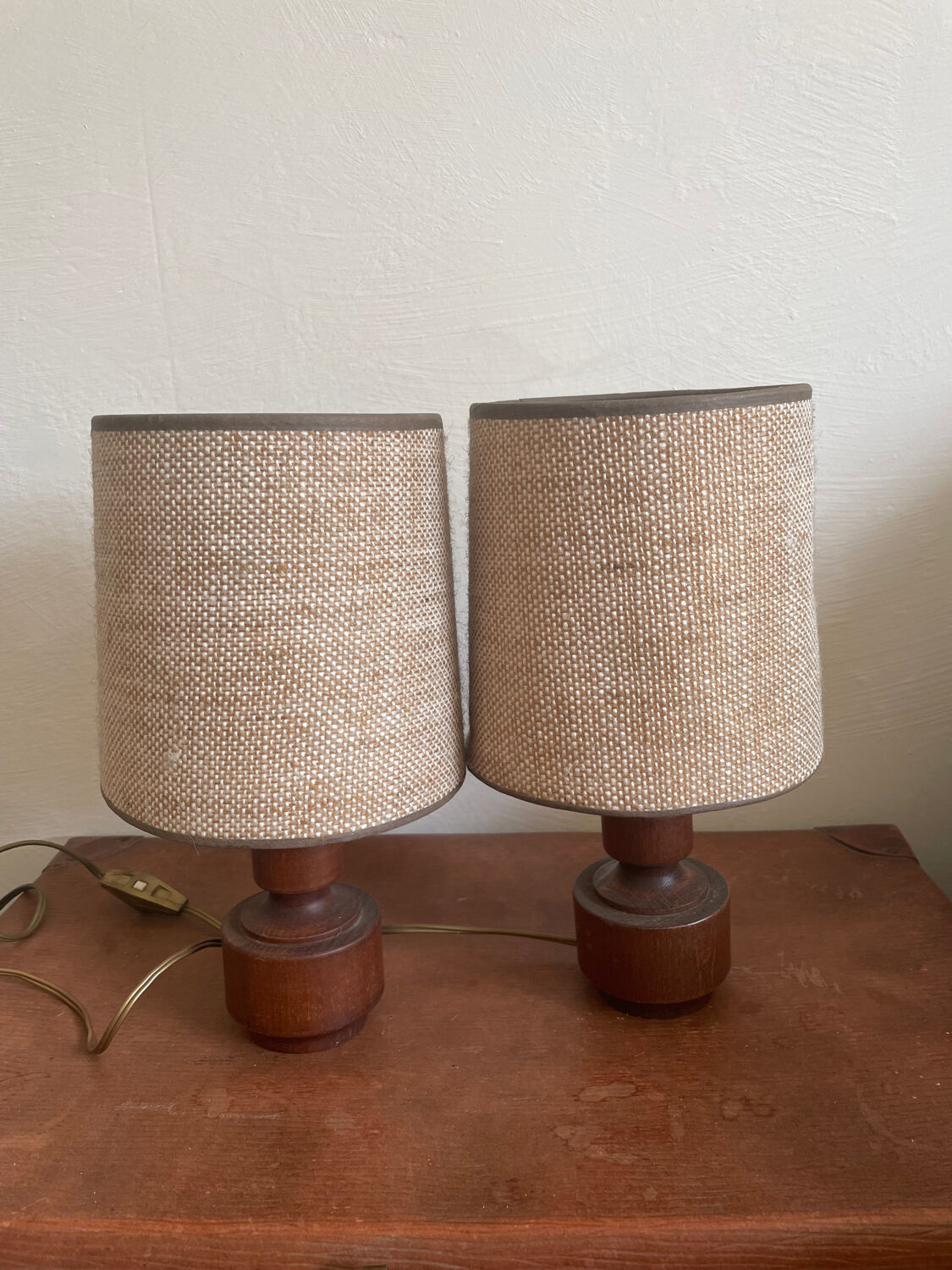 Pair of wood and jute lamps