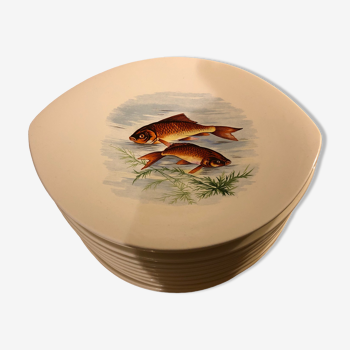 Service 12 fish plates earthenware SALINS France retro 50s