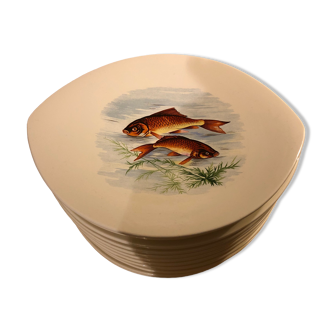 Service 12 fish plates earthenware SALINS France retro 50s