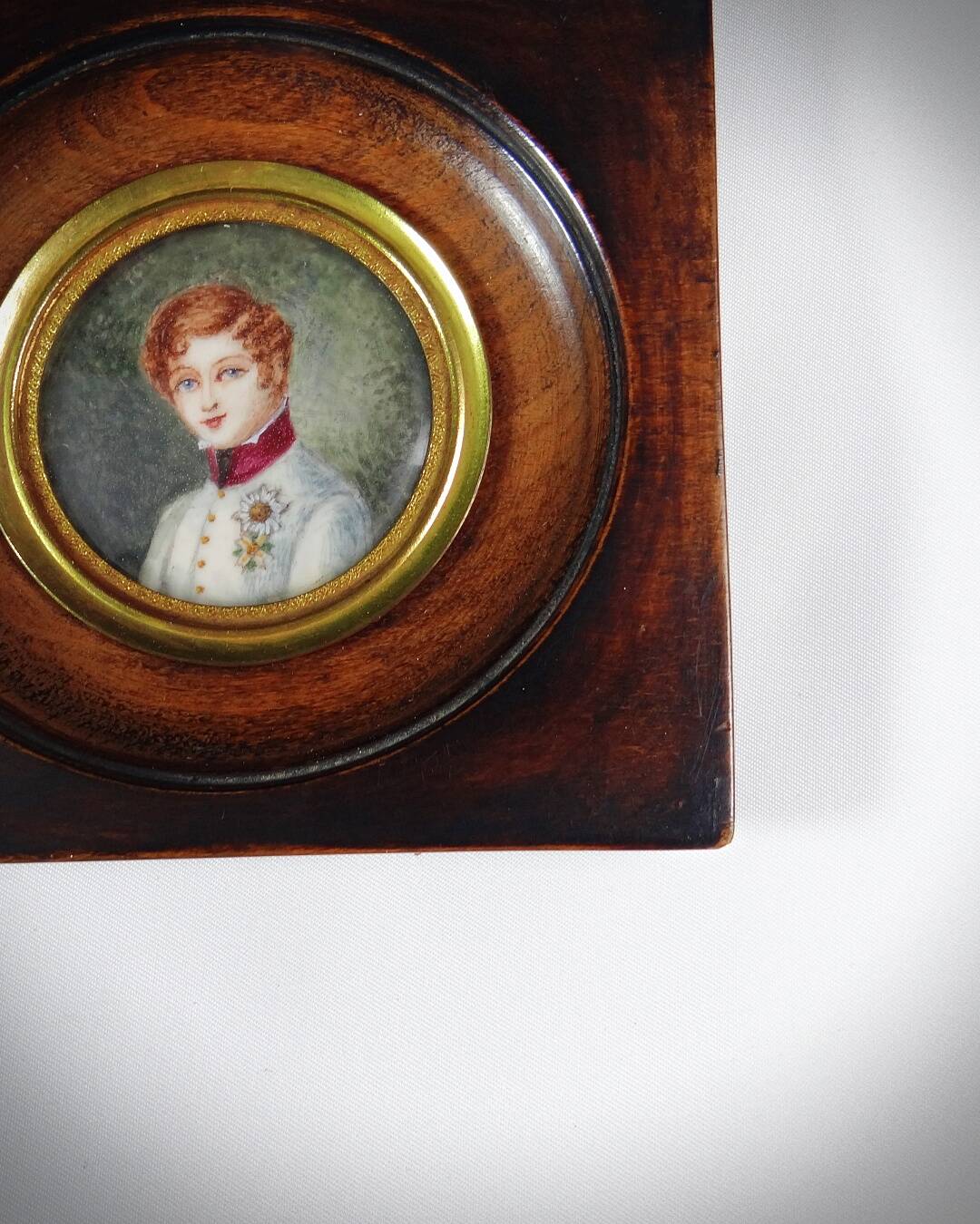 Portrait miniature Tondo Napoléon II officier gouache peint à la main XIXè