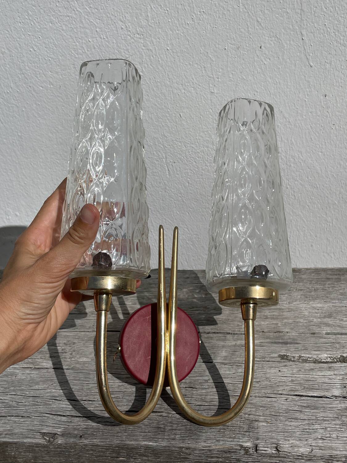 Brass and glass wall lamp 1950