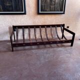 Canapéen jacaranda brésilien et cuir de Jean Gillon pour Italma 1960