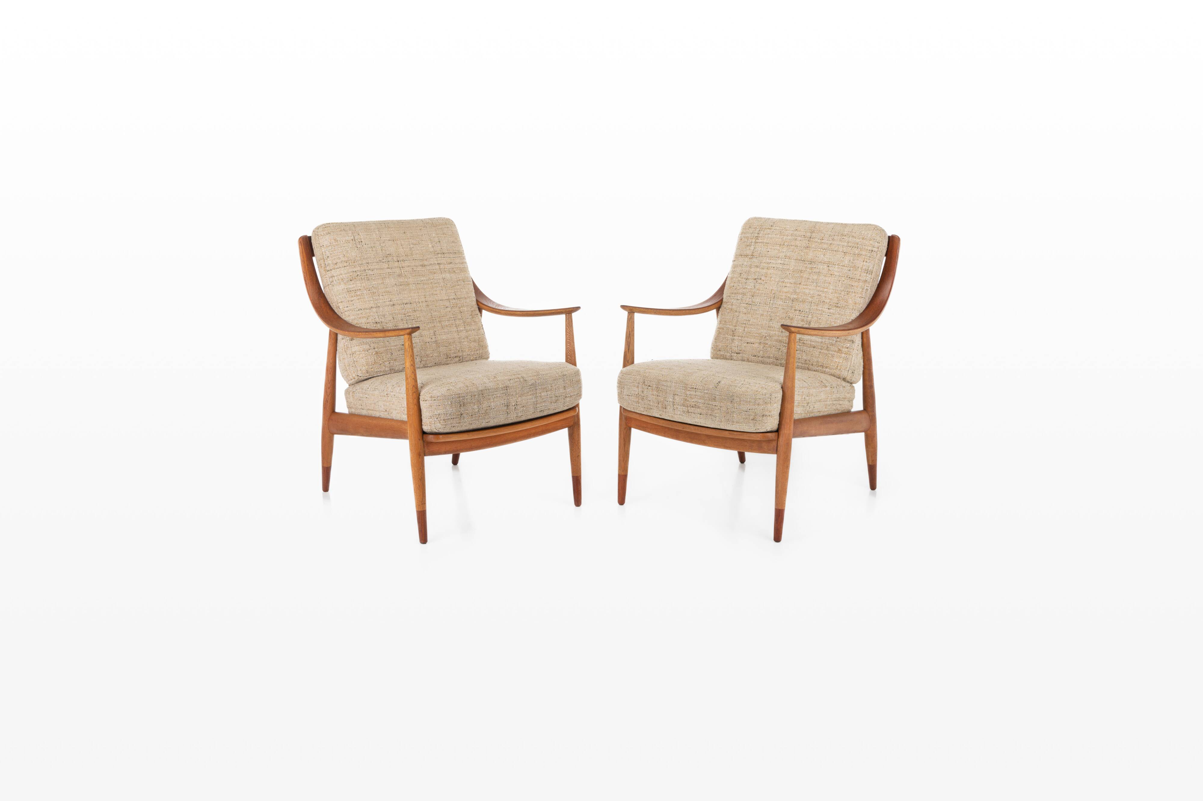 Fd144 Easy Chairs in Oak and Teak by Peter Hvidt & Orla Mølgaard-Nielsen for France & Daverkosen