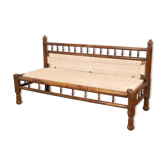 Natural burmese teak sofa and braided cotton seat & backsplash