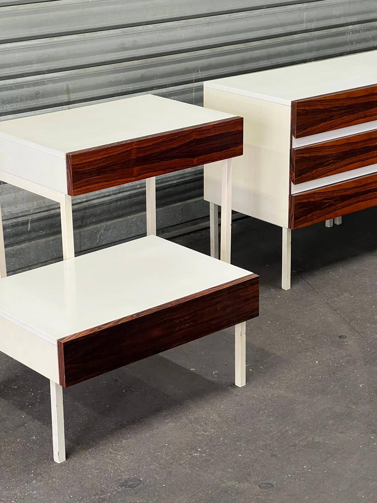Scandinavian bedside table for Interlubke in rosewood and white melamine, design Germany 1970