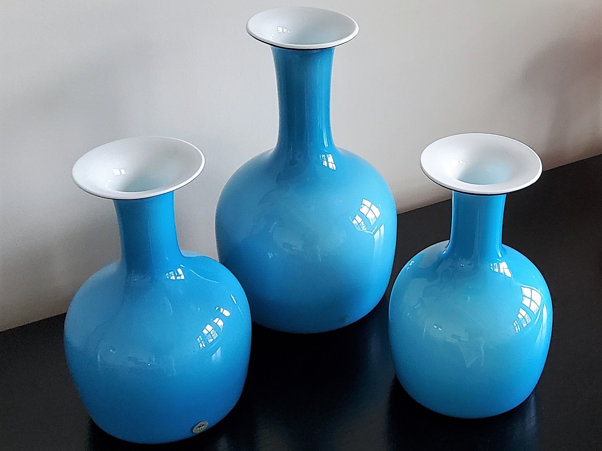Set of 3 Opal Blue Glass 'Carnaby' Vases by Per Lütken for Holmegaard