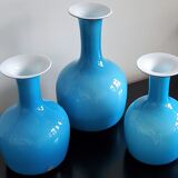 Set of 3 Opal Blue Glass 'Carnaby' Vases by Per Lütken for Holmegaard