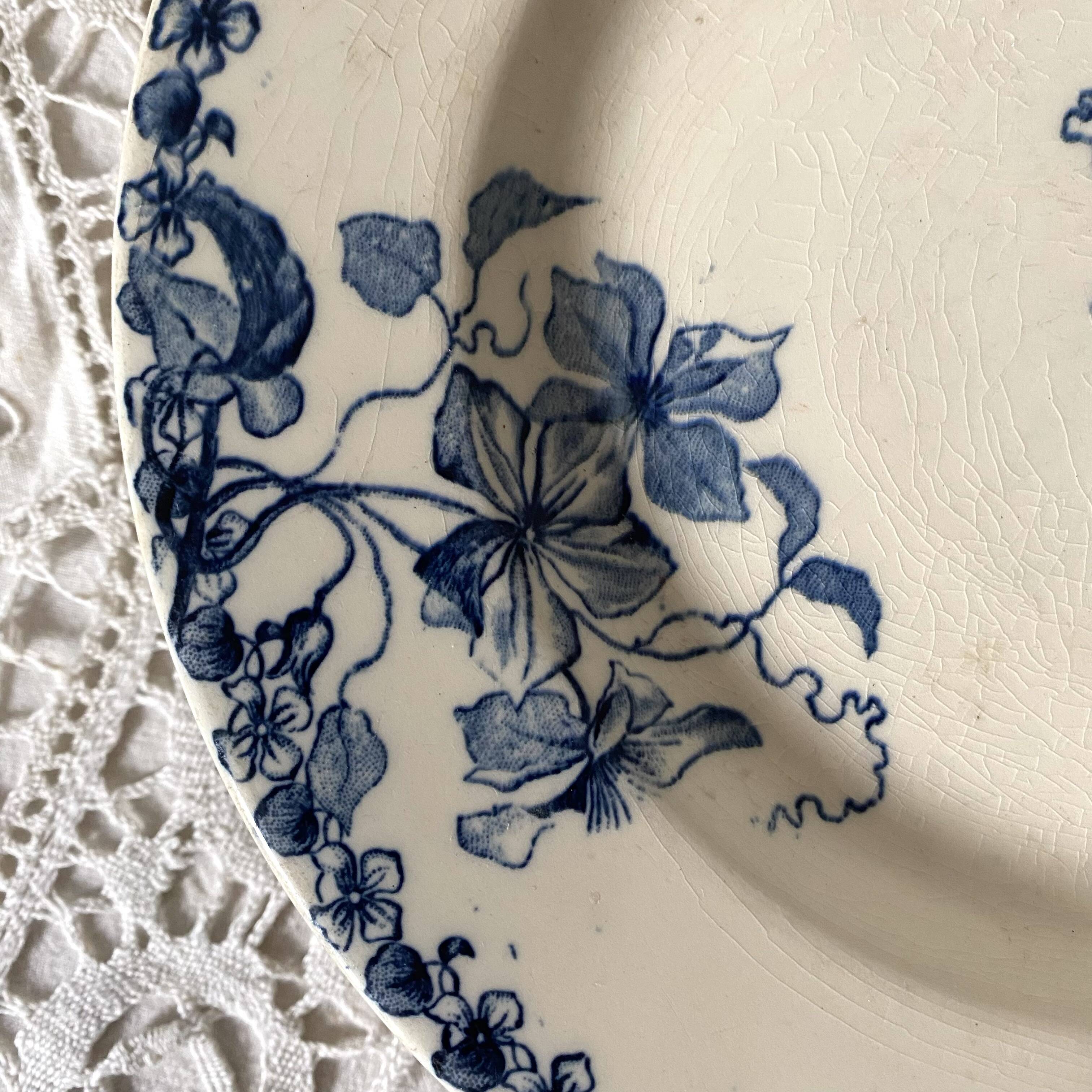 Dish, Bordeaux iron earth compote dish, clematis