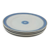Set of 5 flat porcelain plates with blue rim, Société Céramique Maastricht, gold border.