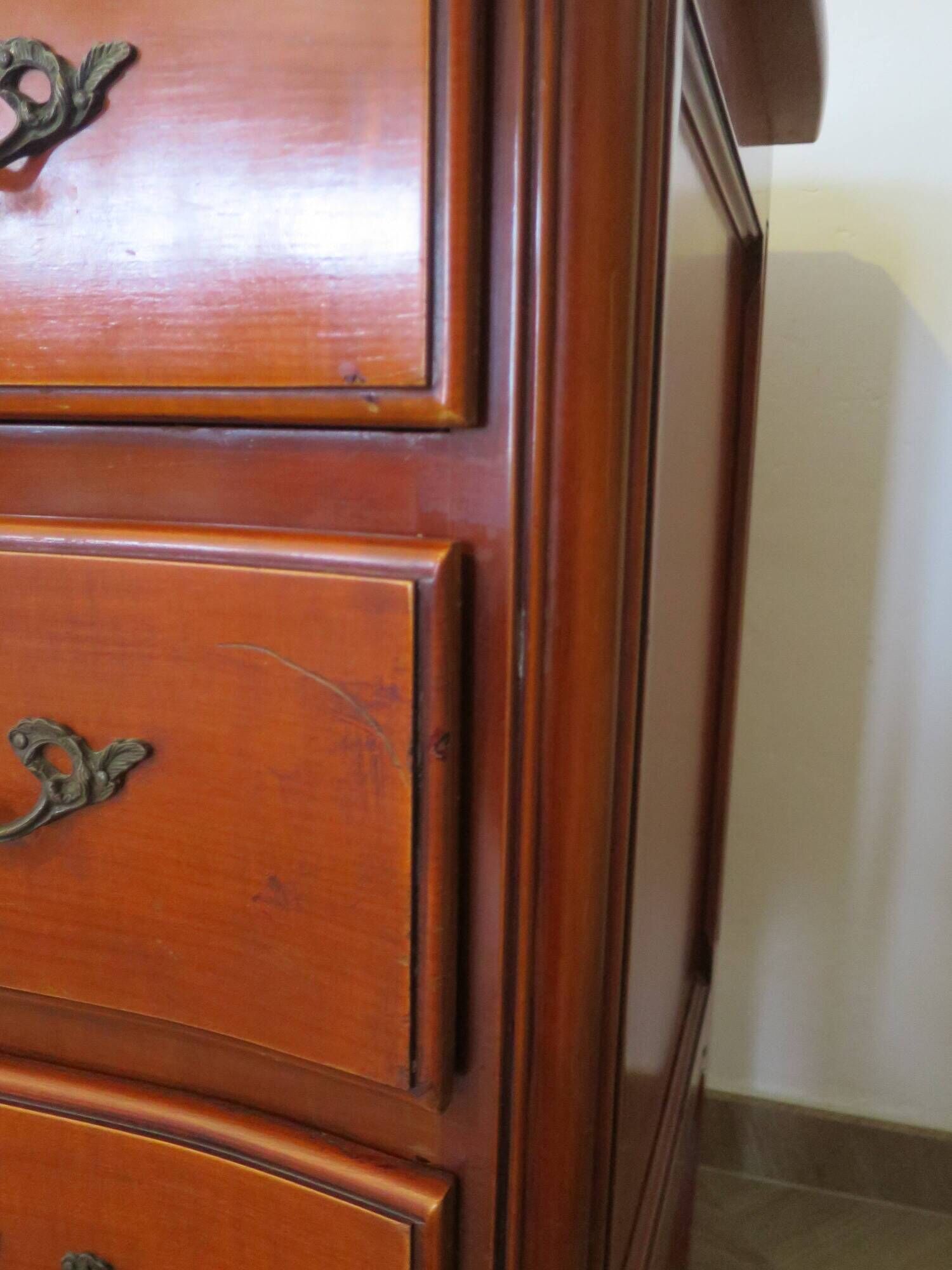 3-drawer chest of drawers in Louis XV style cherry wood, 1980s