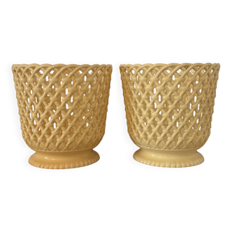 Paire de cache pots SYLA années 70 jaune pastel 18cm