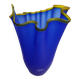 Vase handkerchief in vintage Murano glass, cobalt blue with yellow edging, 80s, 30 cm
