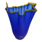 Vase handkerchief in vintage Murano glass, cobalt blue with yellow edging, 80s, 30 cm