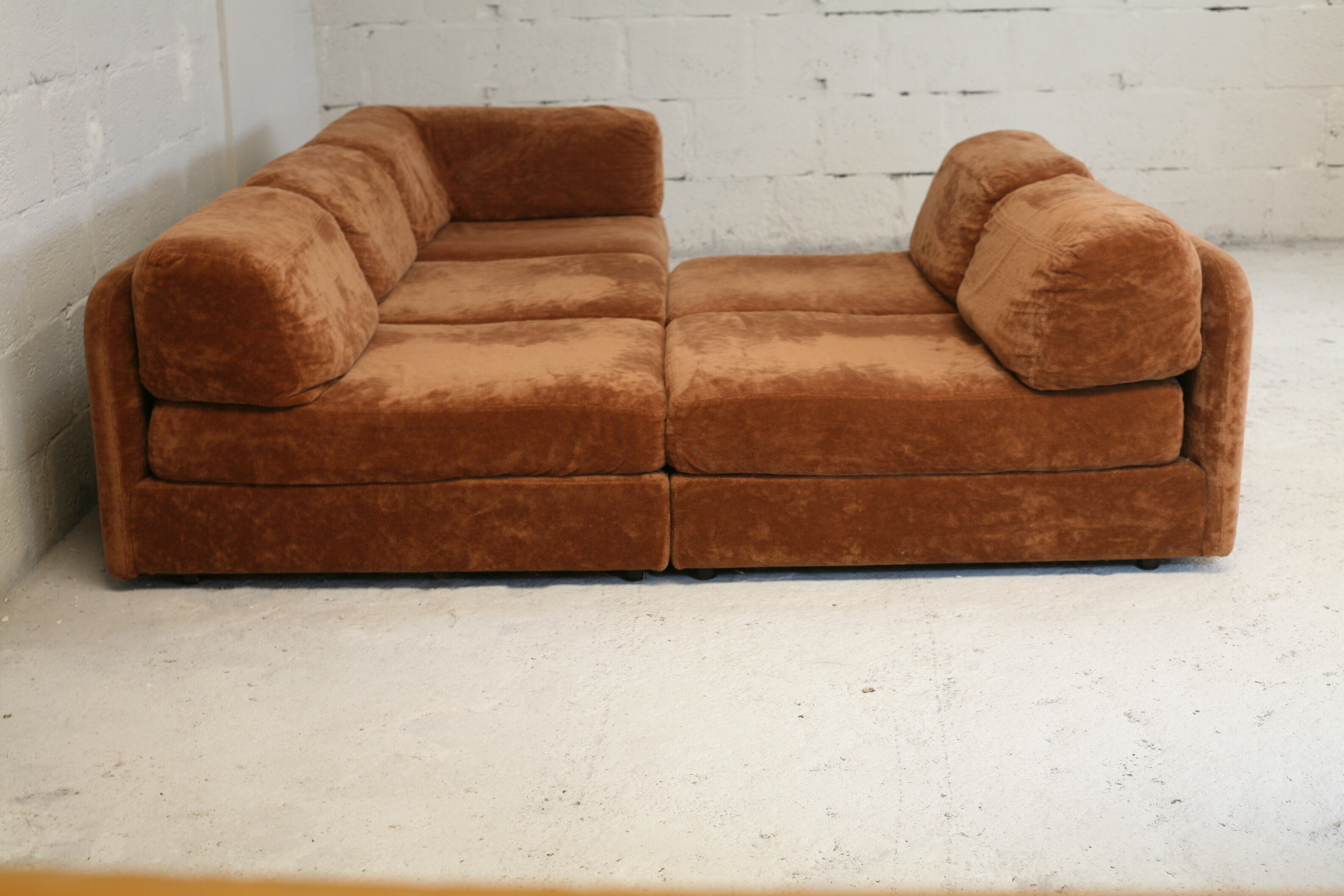 70s modular sofa, light brown velvet