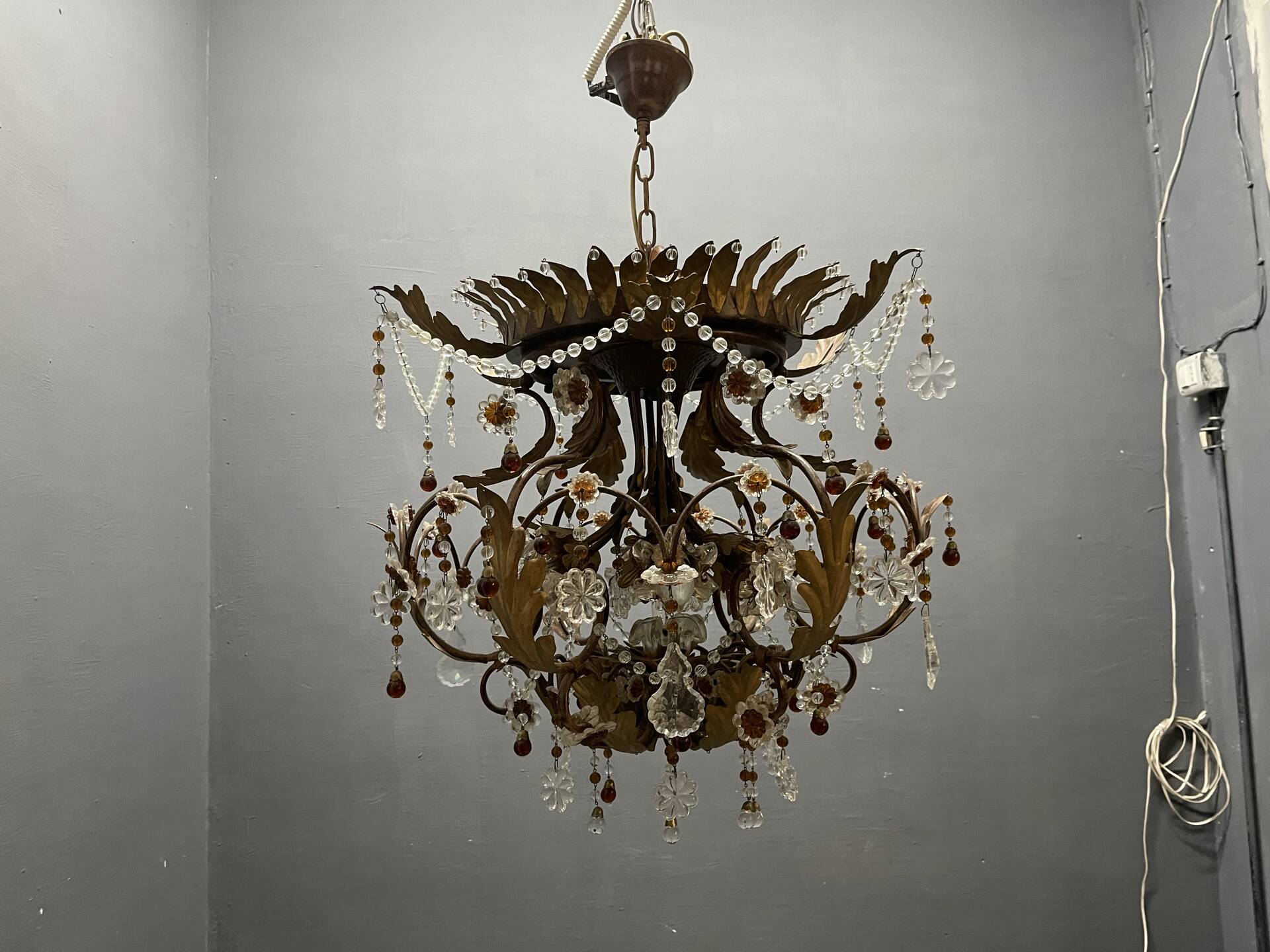 Italian Tole Murano Glass Chandelier 1960’s 