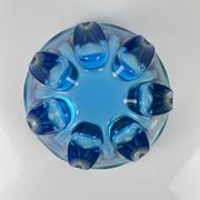 Coupe / large glass pocket bowl from Murano, flower shape, green - blue gradient, 1960.