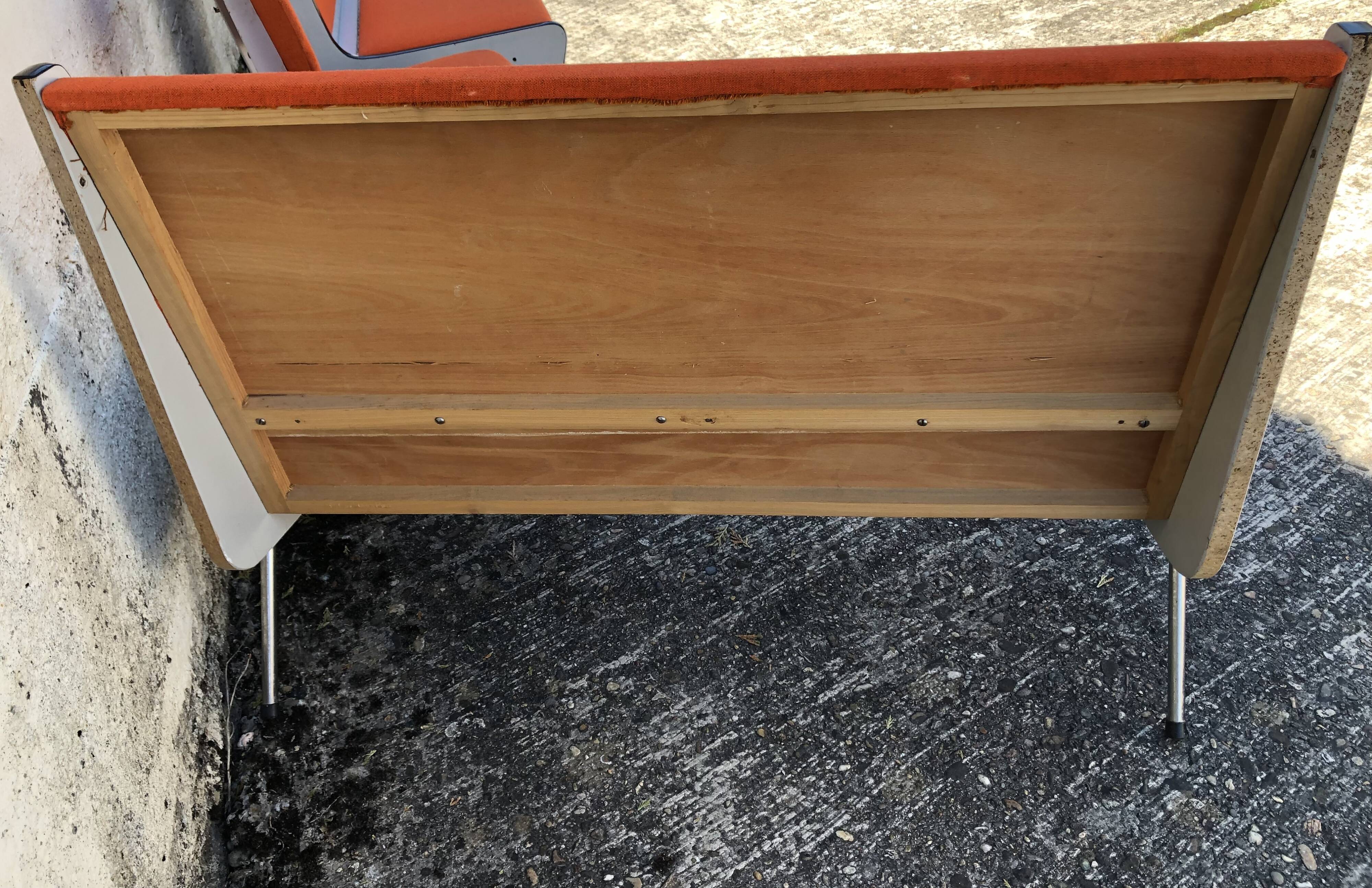 Bench chest and chair Skaï vintage orange 60s/70s