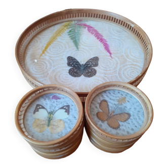 Orangeage tray with “butterfly” coasters