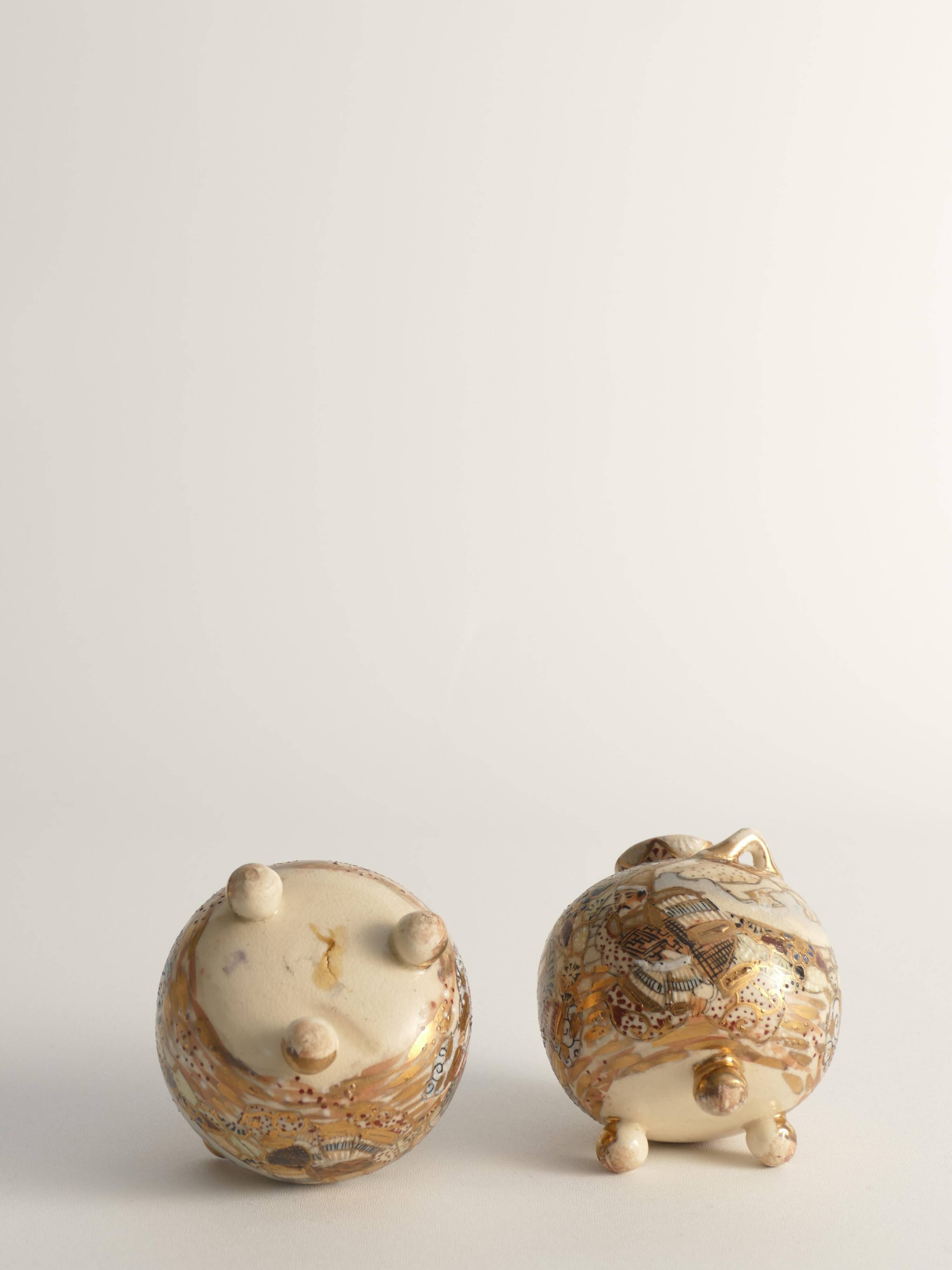 Satsuma Earthenware Vases, Hand-Painted Polychrome, Japan, Set of 2