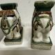 Pair of ceramic elephant plant stands polychrome sculpture - India