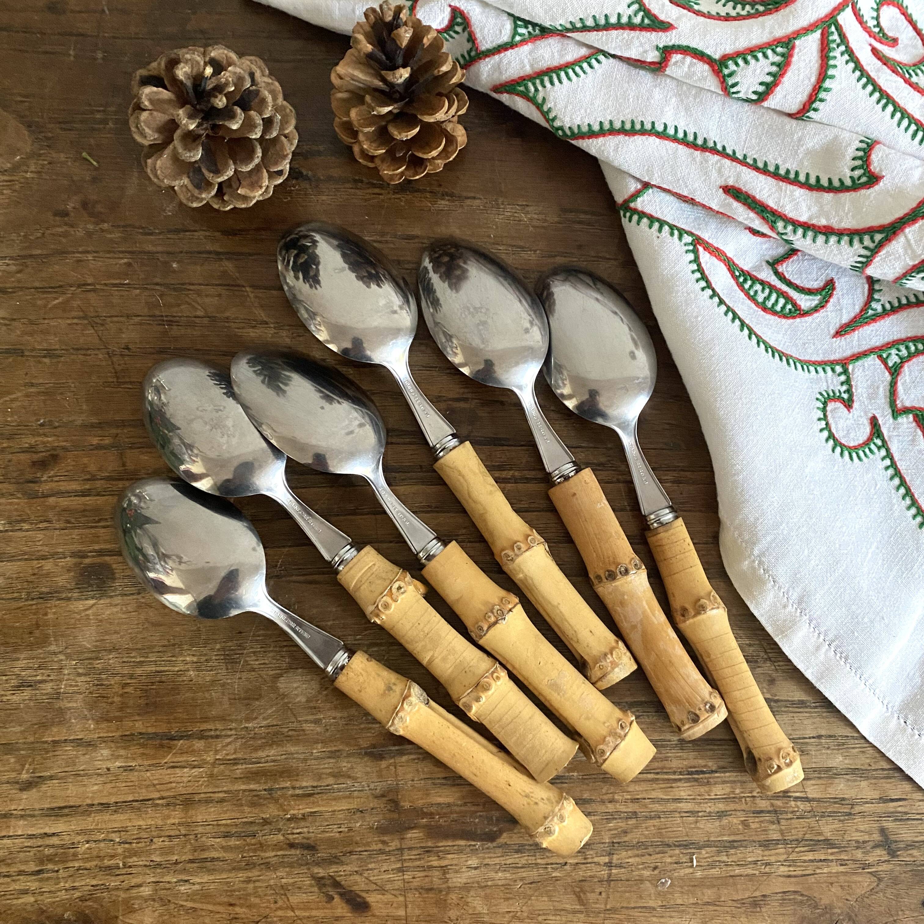 Vintage soup spoons with bamboo handle