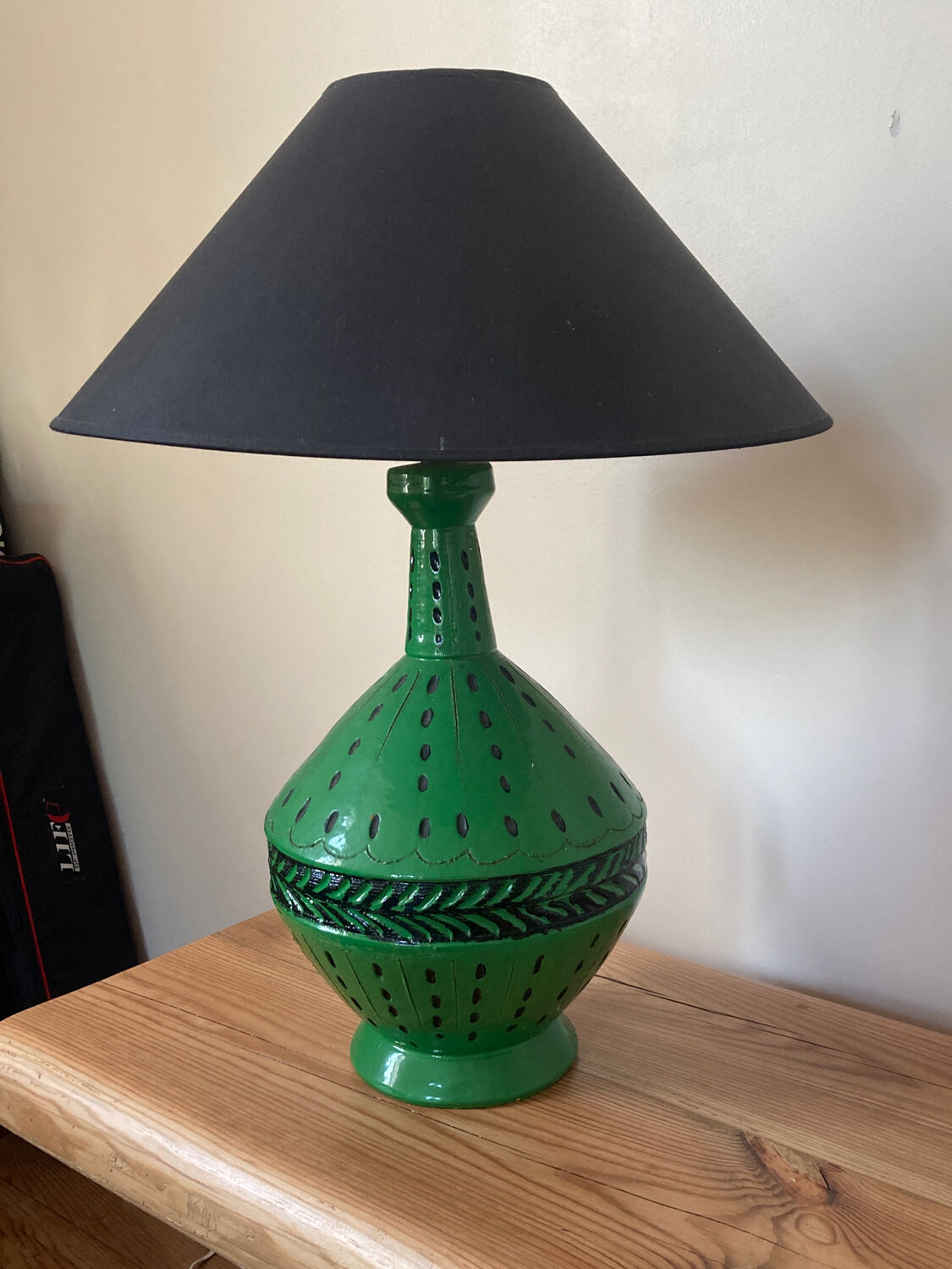 Handcrafted green ceramic lamp