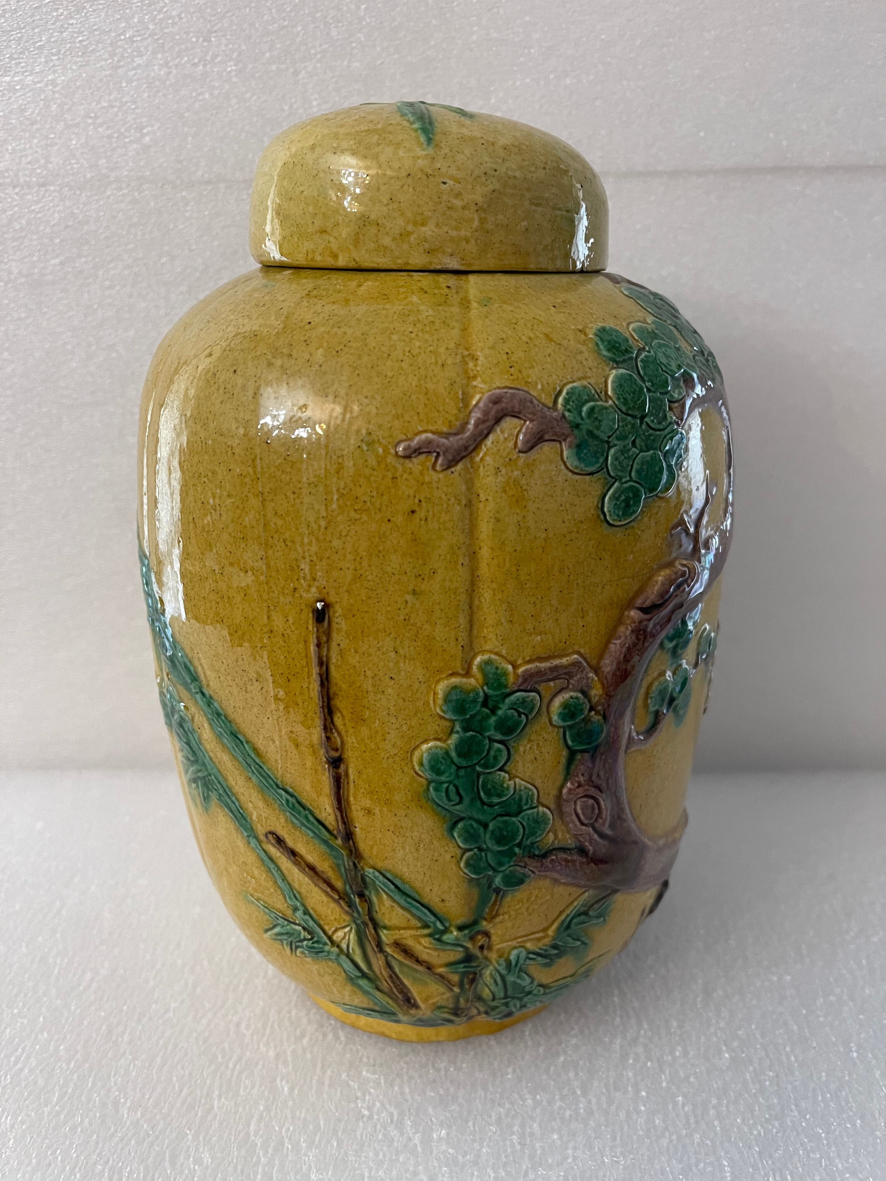 China ginger pot in glazed earth decorated with prunus decoration China XXth