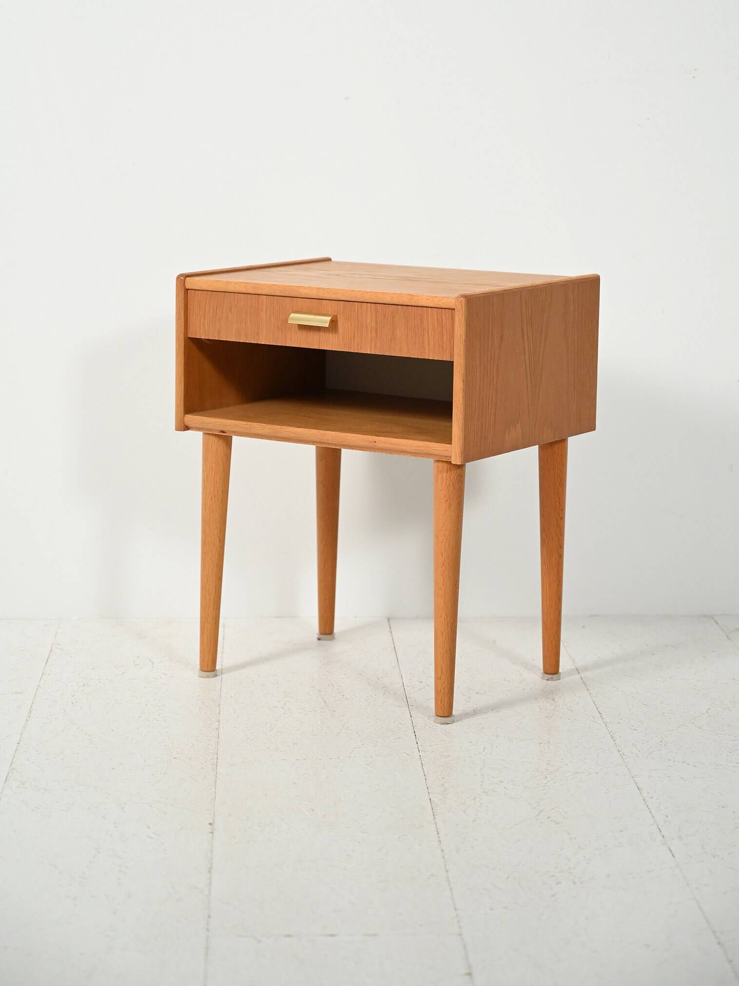 Scandinavian vintage bedside table with brass handle