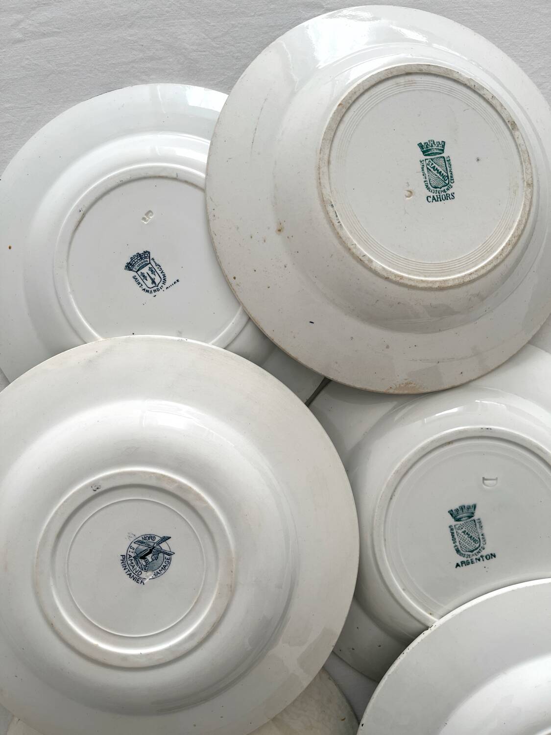 6 mismatched ironstone soup plates from Saint Amand