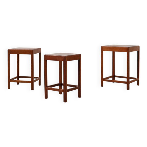 Ensemble de 3 tables empilables en chêne de style Art Déco, France vers 1925