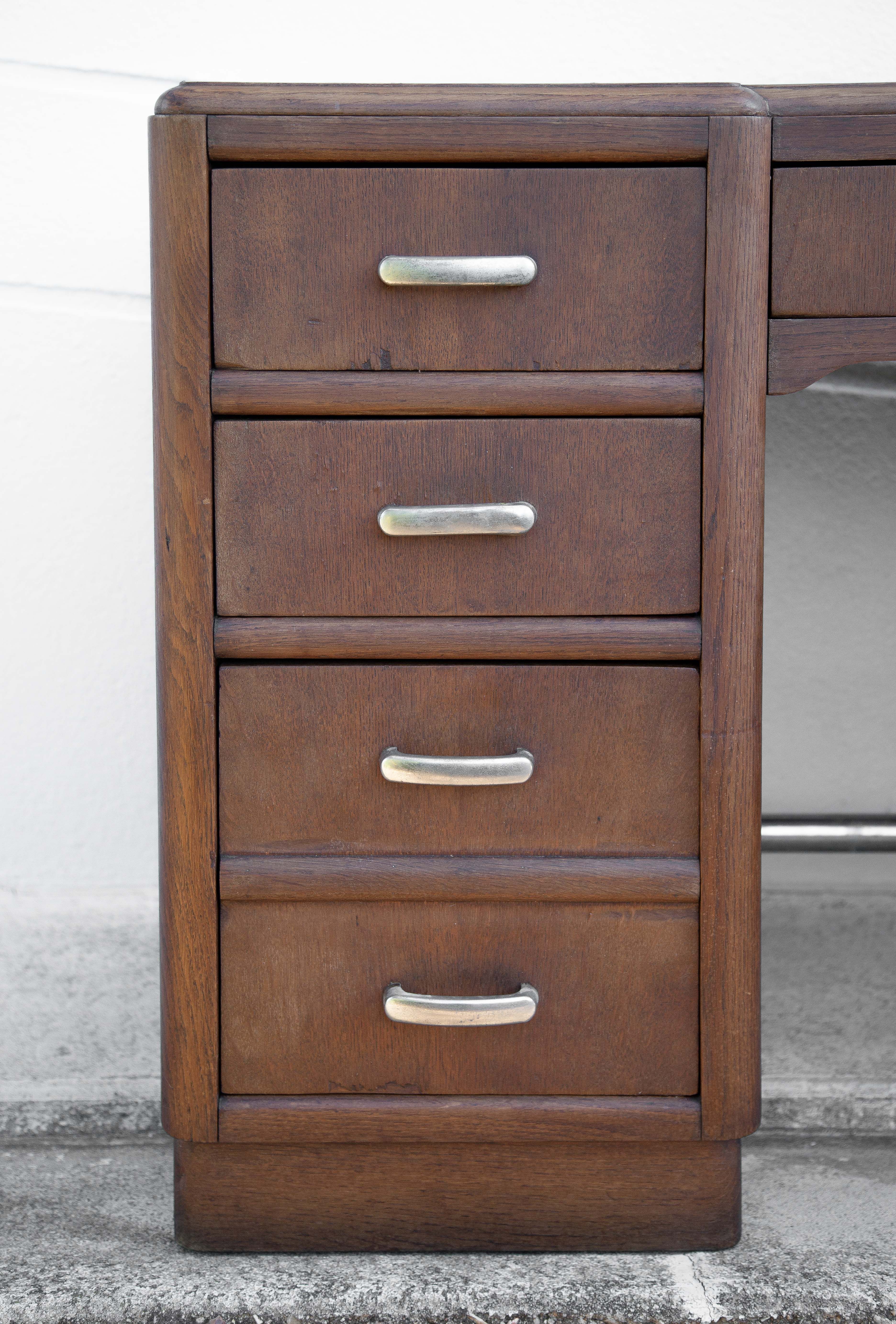 Art deco desk, oak minister's office, large 2-box desk, drawer desk, 40's