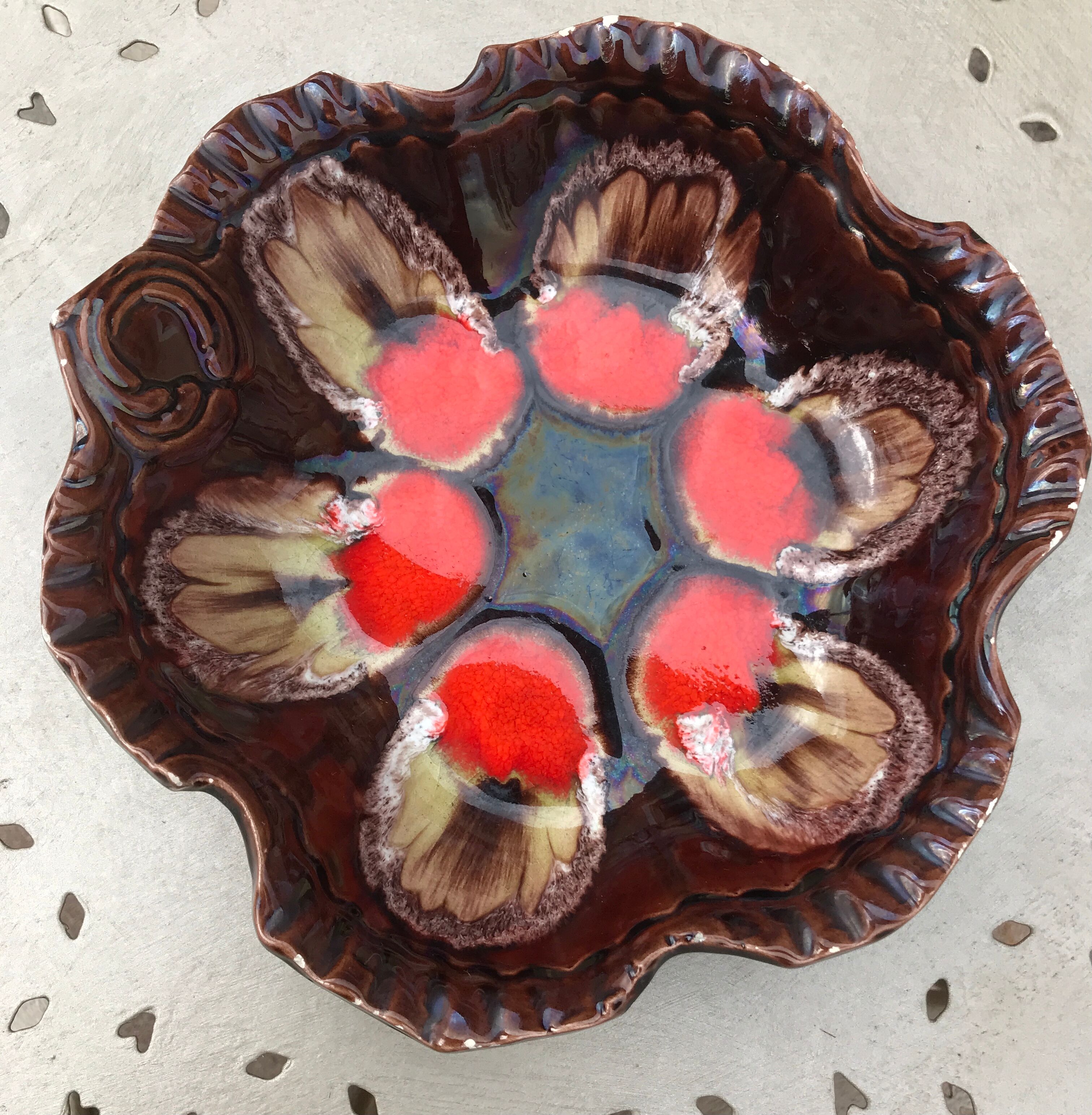 Vintage flat fruit cut in polychrome ceramic from vallauris