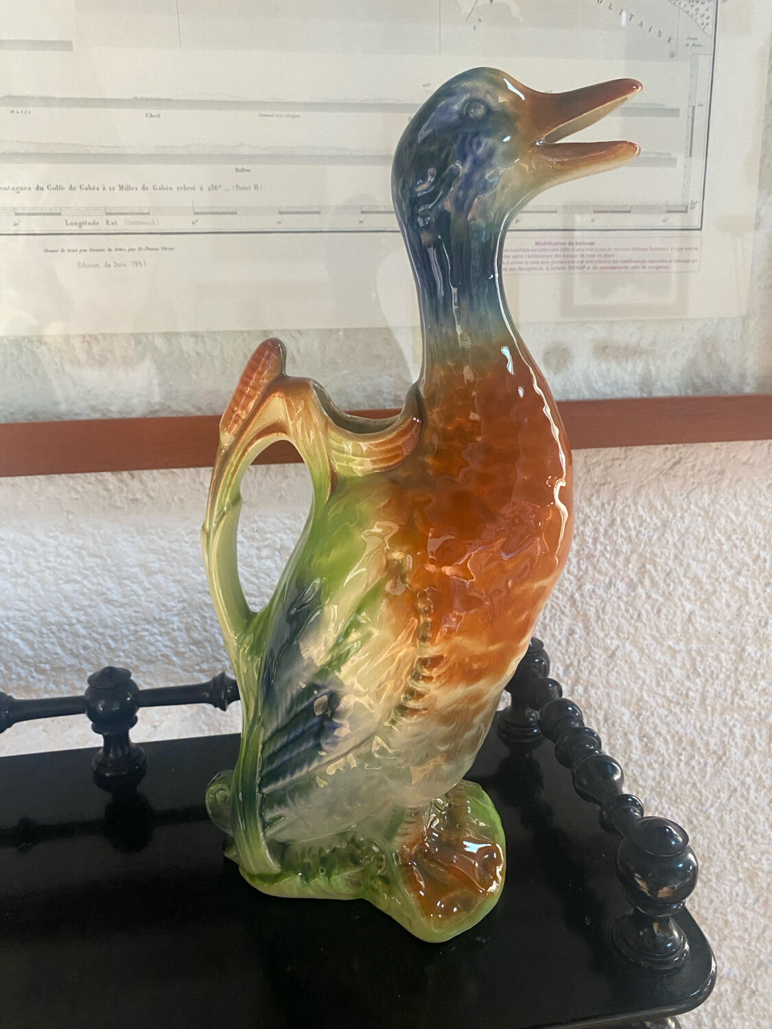 Saint Clément barbotine green duck jug