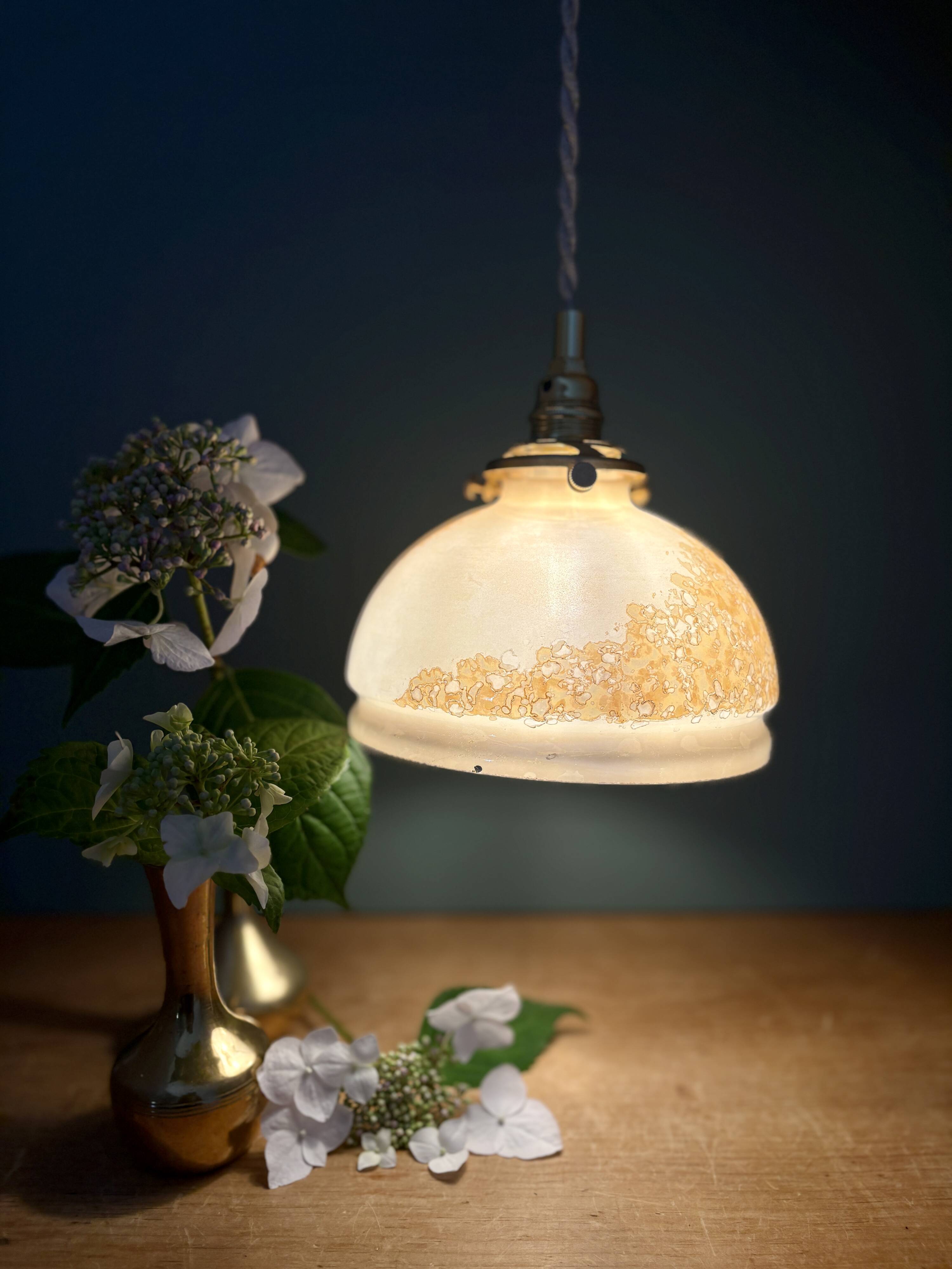 Vintage pearly glass lampshade pendant light