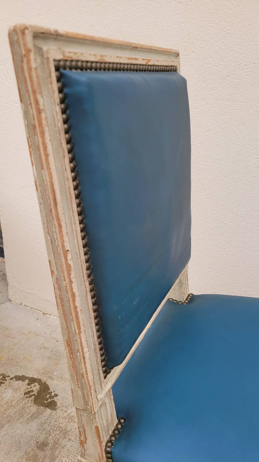 Pair of antique Louis XVI style chairs with patina