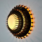 Midcentury brutalist sun wall lamp, metal and gold leaf, Italy