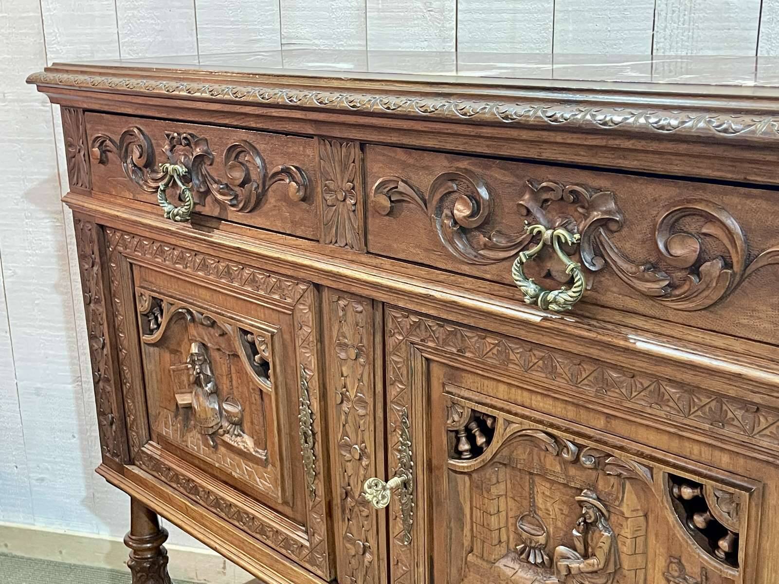 Early 20th century Breton oak serving trolley with a marble top