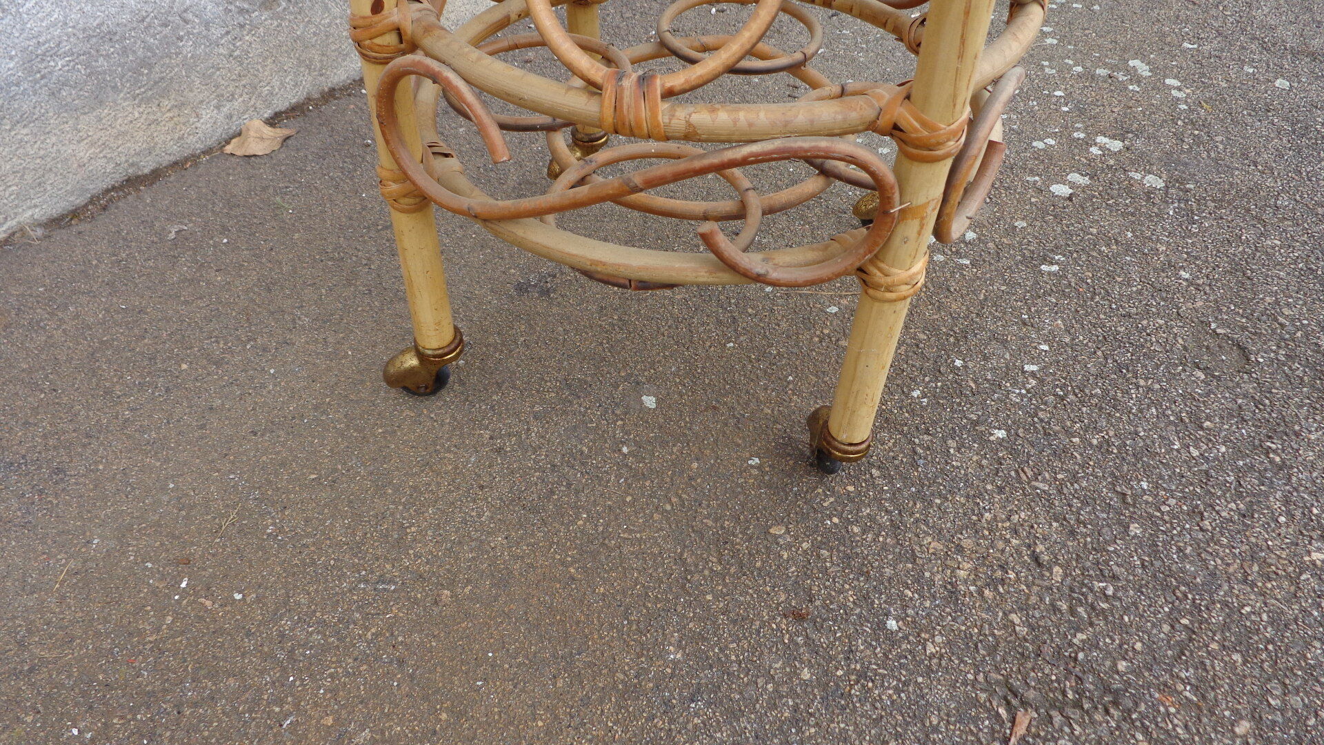 Bamboo serving table on wheels