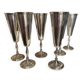 Lot de 6 flutes à champagne argentées vintage OLRI