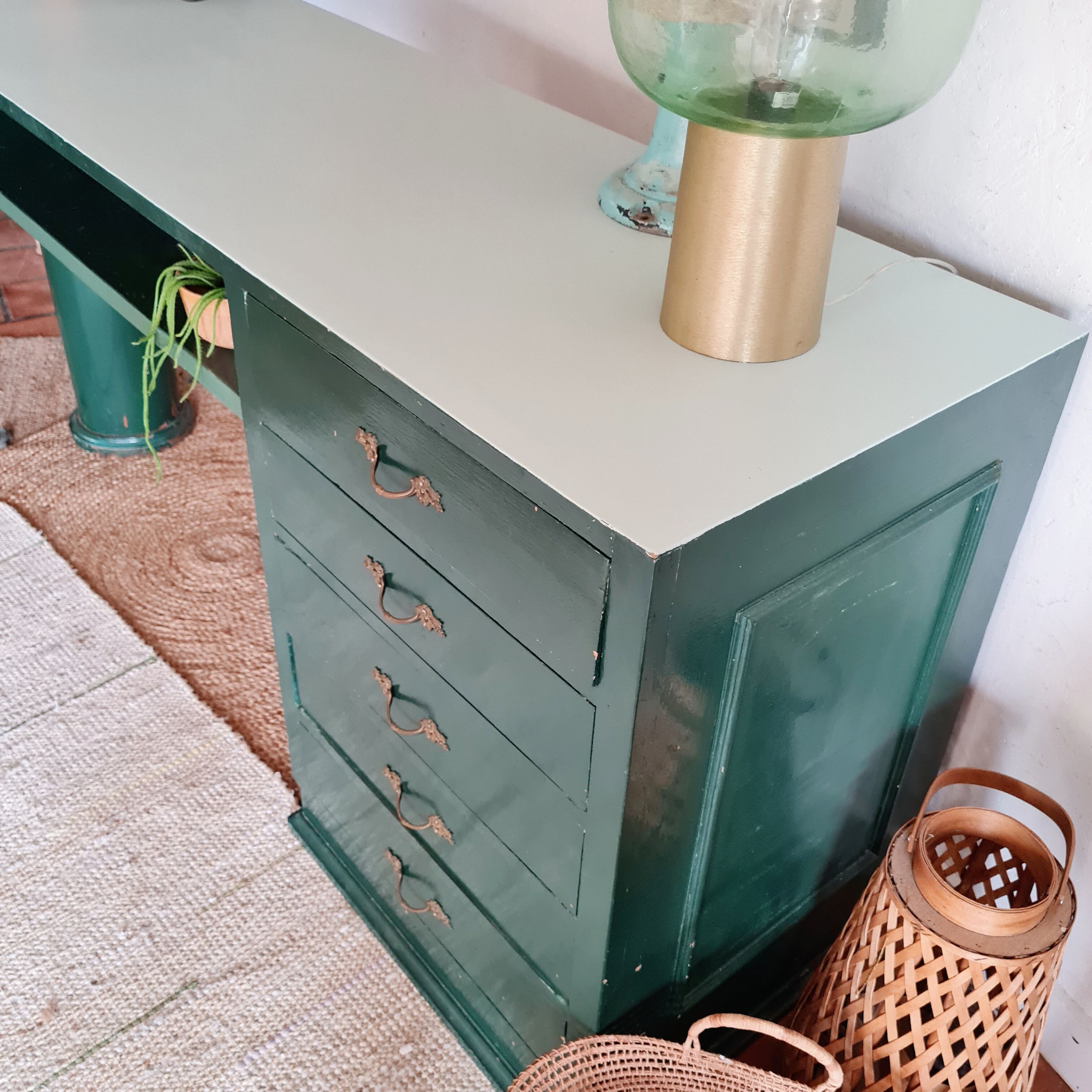 Green antique craft furniture counter