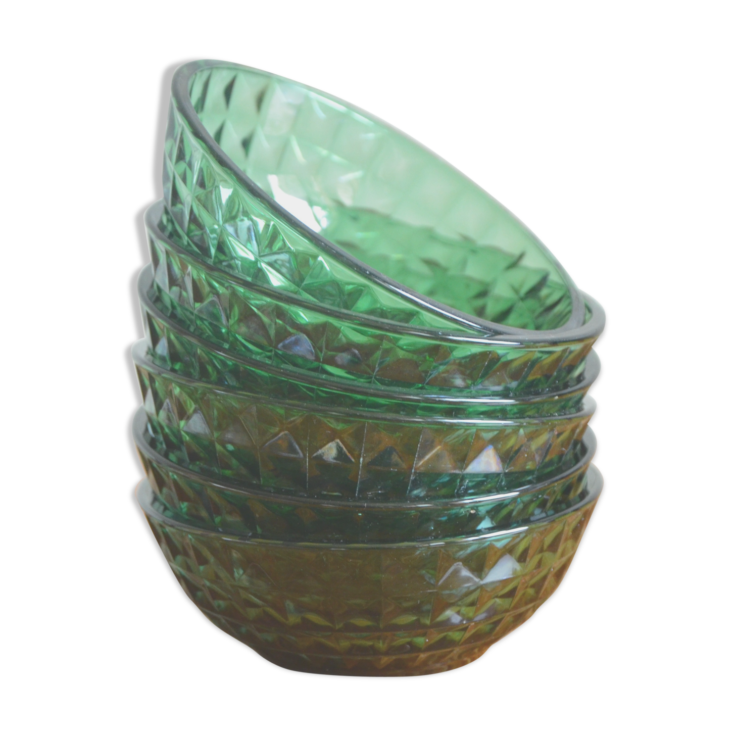 Lot de 6 coupelles années 60, vert émeraude