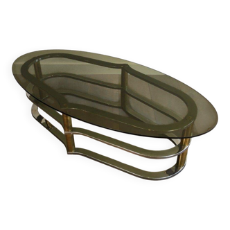 Designer coffee table in gilded brass and chrome, circa 1960